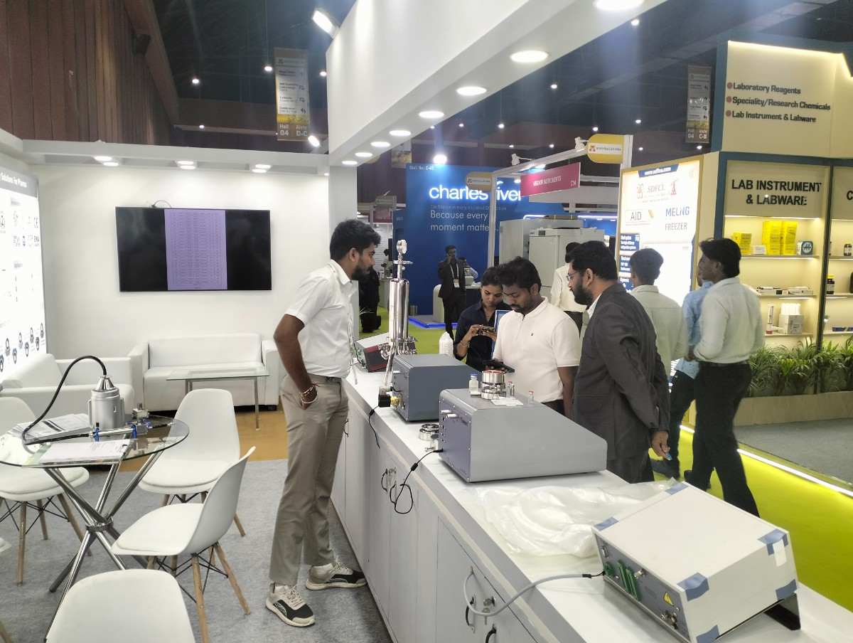 Infinity Automation Systems showcasing testing equipment at Analytica Lab India 2026 Hyderabad