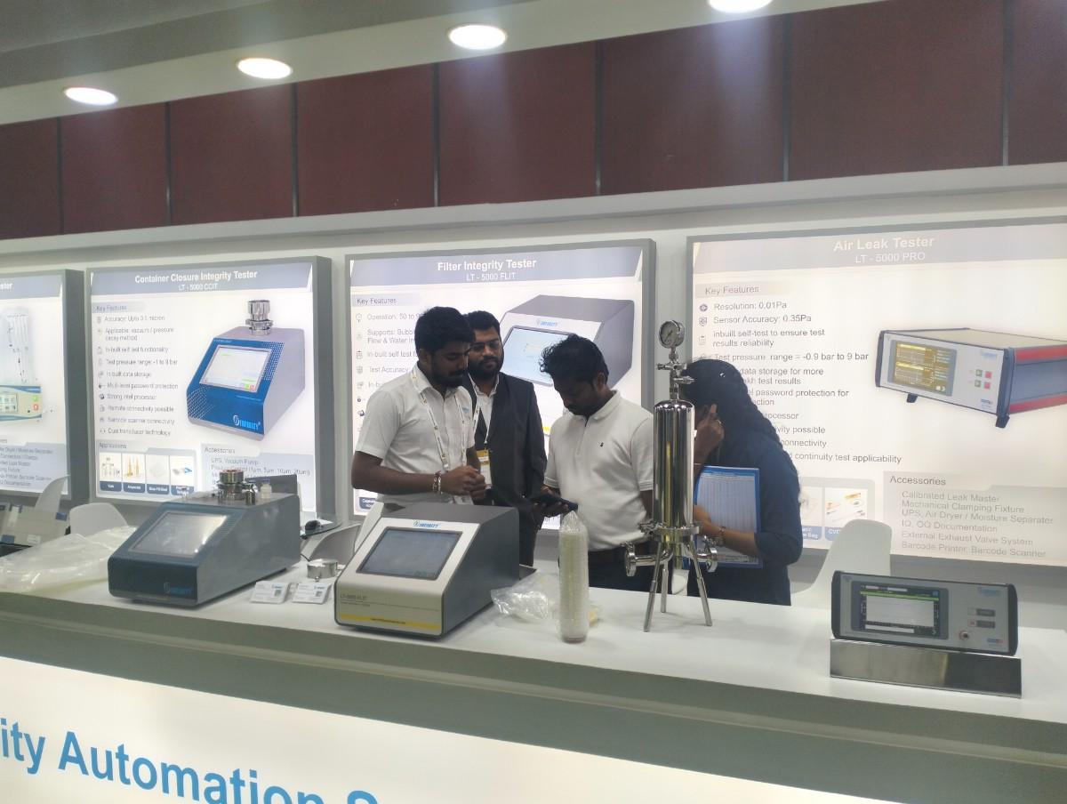 Infinity Automation Systems testing equipment display at Analytica Lab India 2026 Hyderabad